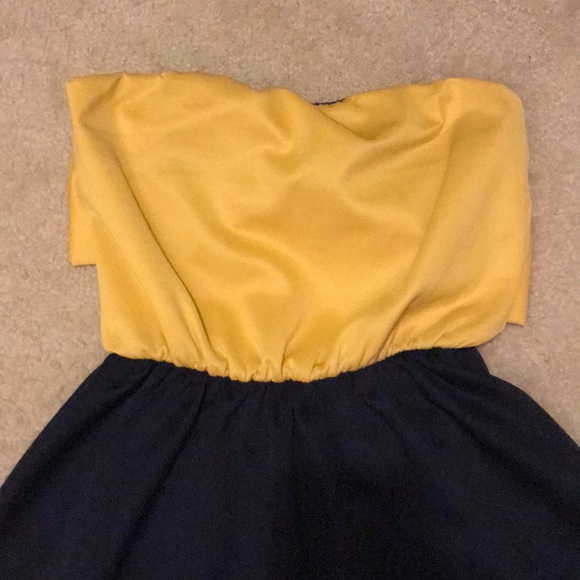 Navy & Mustard Strapless Dress - Picture 4 of 5